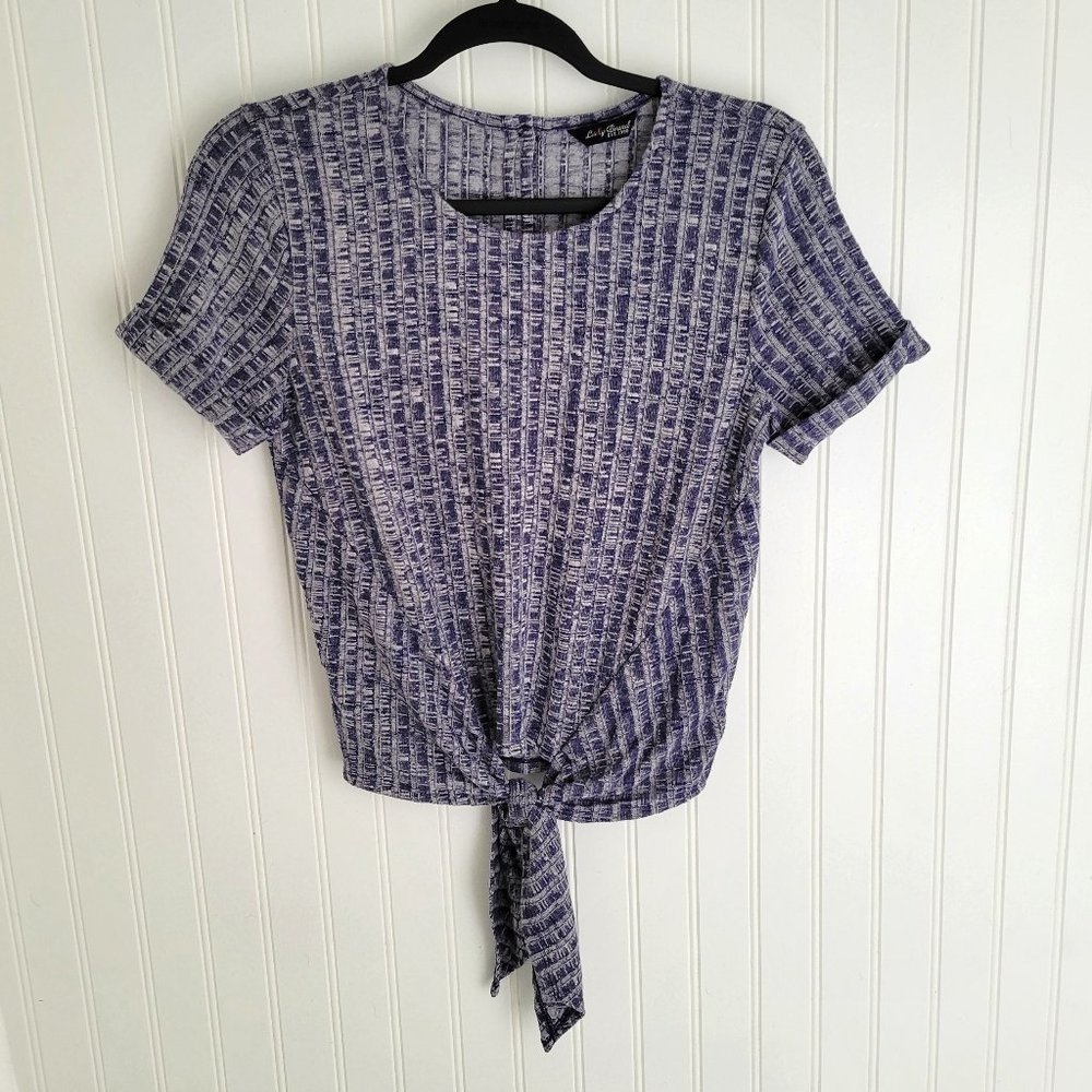 Lucky Brand blue white ribbed tie front shirt